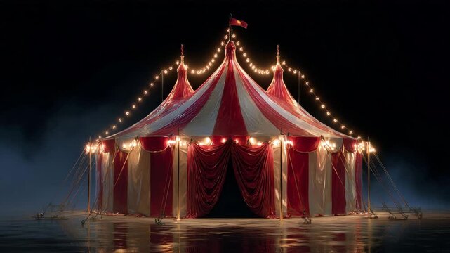 電飾が灯る夜のサーカステント正面