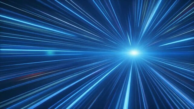 A seamless, looping animation of flying through a hyperspace or light-speed tunnel. Blue, streaking lines create a futuristic, high-tech, or sci-fi background.