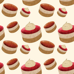 Pastry, sweet bakery seamless pattern with baked goods. Confectionery baking design. foods seamless pattern background vector illustration, A hand-drawn pattern of sweets