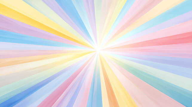 虹色の光が放射状に広がる明るく優しい抽象的背景
