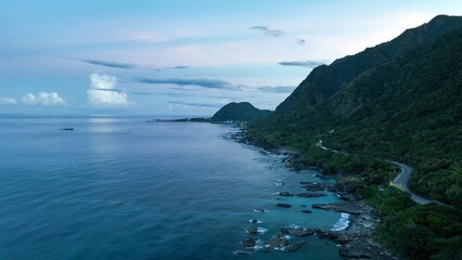 Hualian Shimen Sea Erosion Cave, Shimen Cave (March Cave), Taiwan. View from above of the island's rocky coastline. 花蓮石門海蝕洞，石門洞（麻糬洞 March洞）