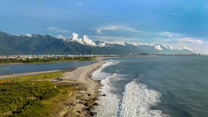 Lingding point, Hualien County, Shoufeng Township, Taiwan. Waves wash ashore
