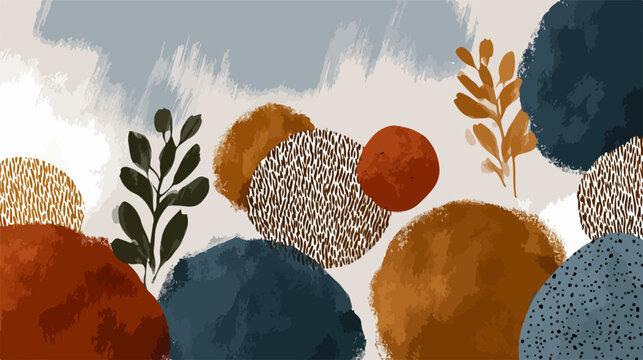 Esta ilustra&ccedil;&atilde;o abstrata moderna apresenta formas org&acirc;nicas e texturas terrosas, criando um pano de fundo sereno e elegante.