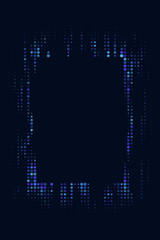 Abstract digital frame background with glowing blue and purple dots, creating a modern futuristic technology pattern for data and innovation concepts.