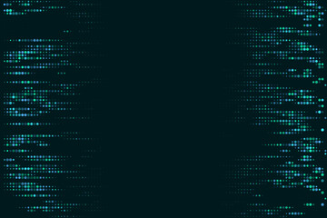 Abstract digital background with flowing blue and green pixelated dots creating a modern technology data pattern for futuristic designs.