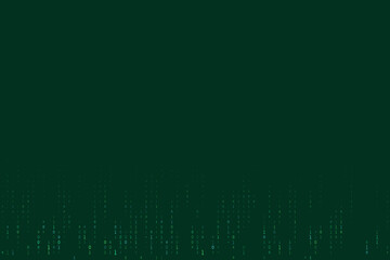 Futuristic dark green background with falling binary code, symbolizing digital data, programming, and cyber technology.