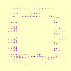 Abstract Digital Art Background with Purple and Beige Dots and Circles Forming a Modern Geometric Frame Pattern on a Light Yellow Canvas
