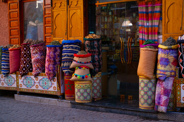Moroccan handmade oriental spice bags, warmth Moroccan culture, traditional oriental shades, culinary heritage North Africa, souks Marrakech