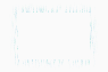 Abstract light blue and green dotted frame on a clean white background, a modern digital pixel art border design perfect for minimalist graphic elements and subtle visual accents.
