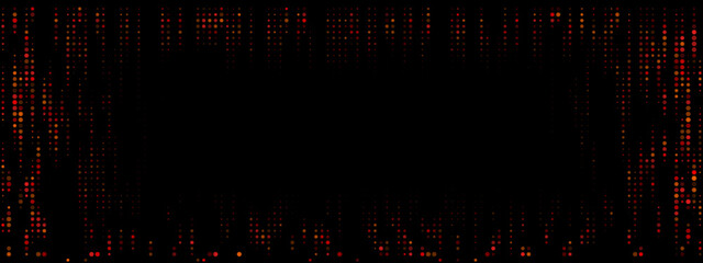 Abstract digital frame with glowing red and orange dots on a transparent background, creating a futuristic technology border effect.