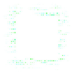 Abstract digital frame with glowing green and blue hexagonal and circular dots on a transparent background, modern technology border design for futuristic concepts.