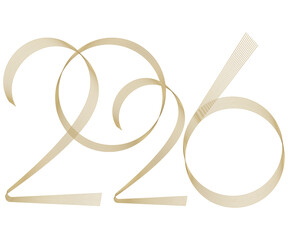 Elegant 2026 gold ribbon design for New Year celebrations and festive events, perfect for invitations, cards, and marketing promotions, modern luxury style
