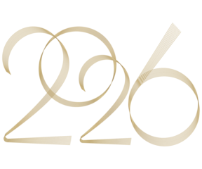 Elegant 2026 gold ribbon design for New Year celebrations and festive events, perfect for invitations, cards, and marketing promotions, modern luxury style