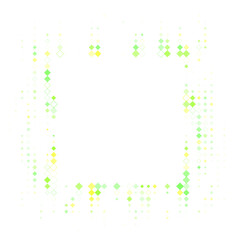 Abstract digital frame of glowing green and yellow diamond shapes on a transparent background, creating a modern technology-inspired pattern and border.
