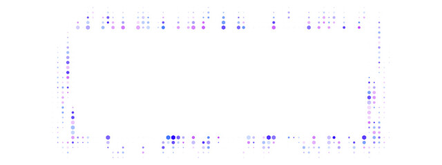 Abstract digital frame with colorful glowing dots creating a modern geometric border on a transparent background, perfect for technology and futuristic designs.