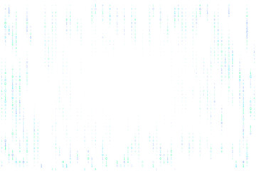 Abstract digital rain of green and blue binary code falling on a transparent background, symbolizing data, technology, and the cyber world.