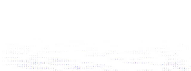 Dark abstract background with glowing blue and purple binary code and digital data stream patterns