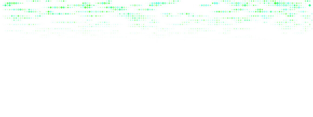 Abstract digital data stream with glowing green and blue pixels on a transparent background, representing technology and futuristic concepts.