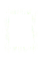 Obraz premium Abstract digital binary code stream with green zeros and ones falling down, forming a futuristic rectangular frame on a transparent background, symbolizing technology and data.