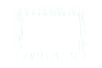 Fototapeta premium Digital binary code data stream forming a futuristic rectangular frame on a transparent background, representing technology and cyber security concepts.