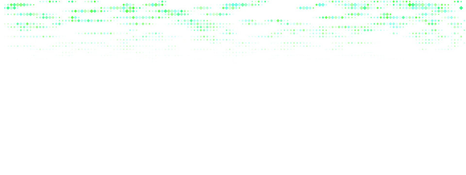 Abstract digital data stream with glowing green and blue pixels on a transparent background, representing technology and futuristic concepts.