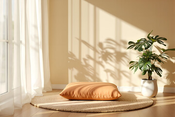 Minimalist Zen Meditation Space with Natural Light and Simplicity