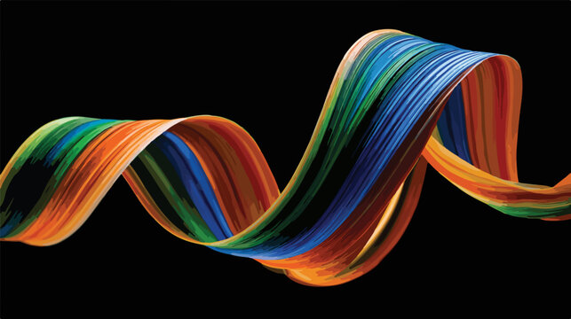 Fita de cor vibrante e abstrata em movimento contra fundo preto, representando criatividade e fluxo.