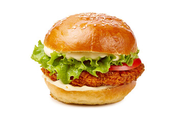Indulgent crispy chicken on soft brioche bun, Premium fast casual dining featuring golden breaded chicken