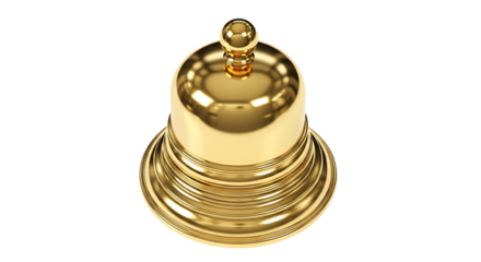 Golden service bell on a white surface isolated on transparent background