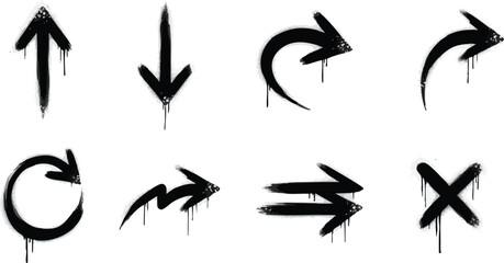 Set of black graffiti arrows with dripping paint effect pointing in various directions.