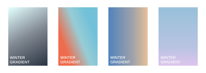 Obraz premium Winter season vector gradients. Pastel color templates set for season graphic designs. 
