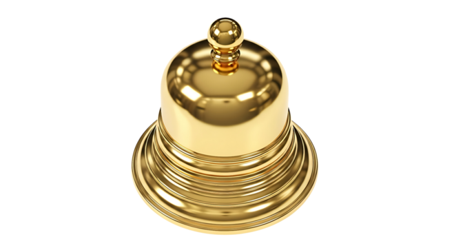Golden service bell on a white surface isolated on transparent background