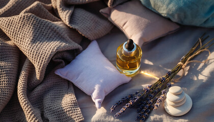 Serene Spa Day Essential Oils, Lavender, and Relaxation in Soft Light