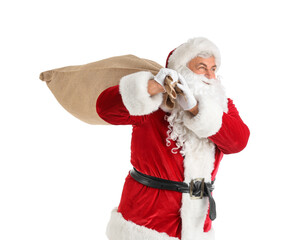 Santa Claus with bag isolated on white background