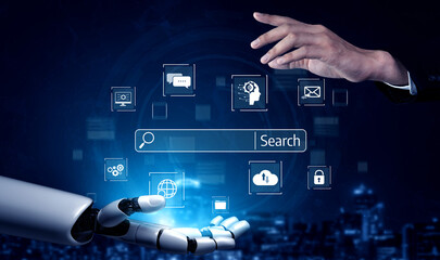 Fototapeta premium AI improves SEO with smart keyword tools, search pattern analysis, and virtual assistants to boost online visibility and marketing reach. Vouch