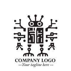 Circuit Robot Logo Symbol in Black on the White Background with Futuristic Tech Design
