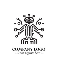 Circuit Robot Logo Symbol in Black on the White Background with Futuristic Tech Design
