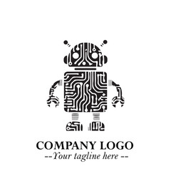 Circuit Robot Logo Symbol in Black on the White Background with Futuristic Tech Design

