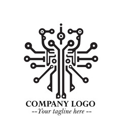 Circuit Robot Logo Symbol in Black on the White Background with Futuristic Tech Design
