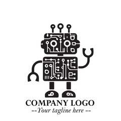 Circuit Robot Logo Symbol in Black on the White Background with Futuristic Tech Design
