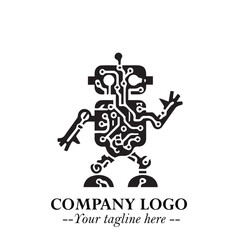 Circuit Robot Logo Symbol in Black on the White Background with Futuristic Tech Design
