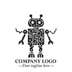 Circuit Robot Logo Symbol in Black on the White Background with Futuristic Tech Design

