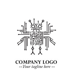 Circuit Robot Logo Symbol in Black on the White Background with Futuristic Tech Design
