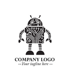Circuit Robot Logo Symbol in Black on the White Background with Futuristic Tech Design
