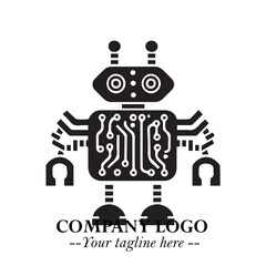 Circuit Robot Logo Symbol in Black on the White Background with Futuristic Tech Design

