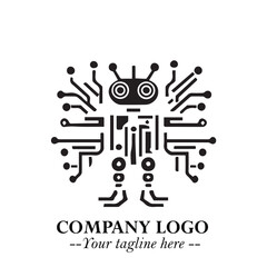 Circuit Robot Logo Symbol in Black on the White Background with Futuristic Tech Design
