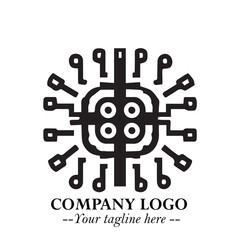 Circuit Robot Logo Symbol in Black on the White Background with Futuristic Tech Design
