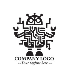 Circuit Robot Logo Symbol in Black on the White Background with Futuristic Tech Design
