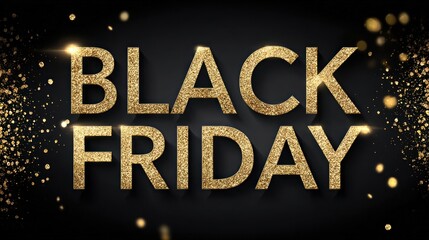 Horizontal banner with gold Black Friday sale text on dark background, space for promotional message