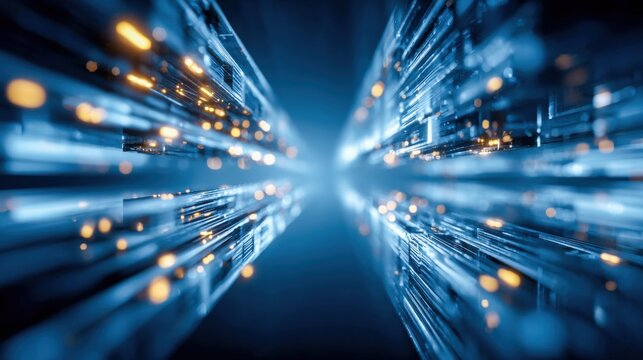 A stunning digital artwork showing a futuristic network of technology, light, and data.